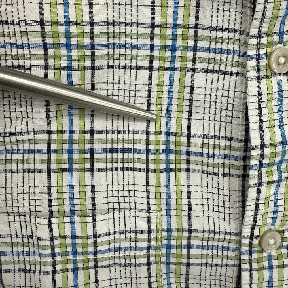 The North Face Shirt Mens S White Green Plaid Short Sleeve Hiking Button Down